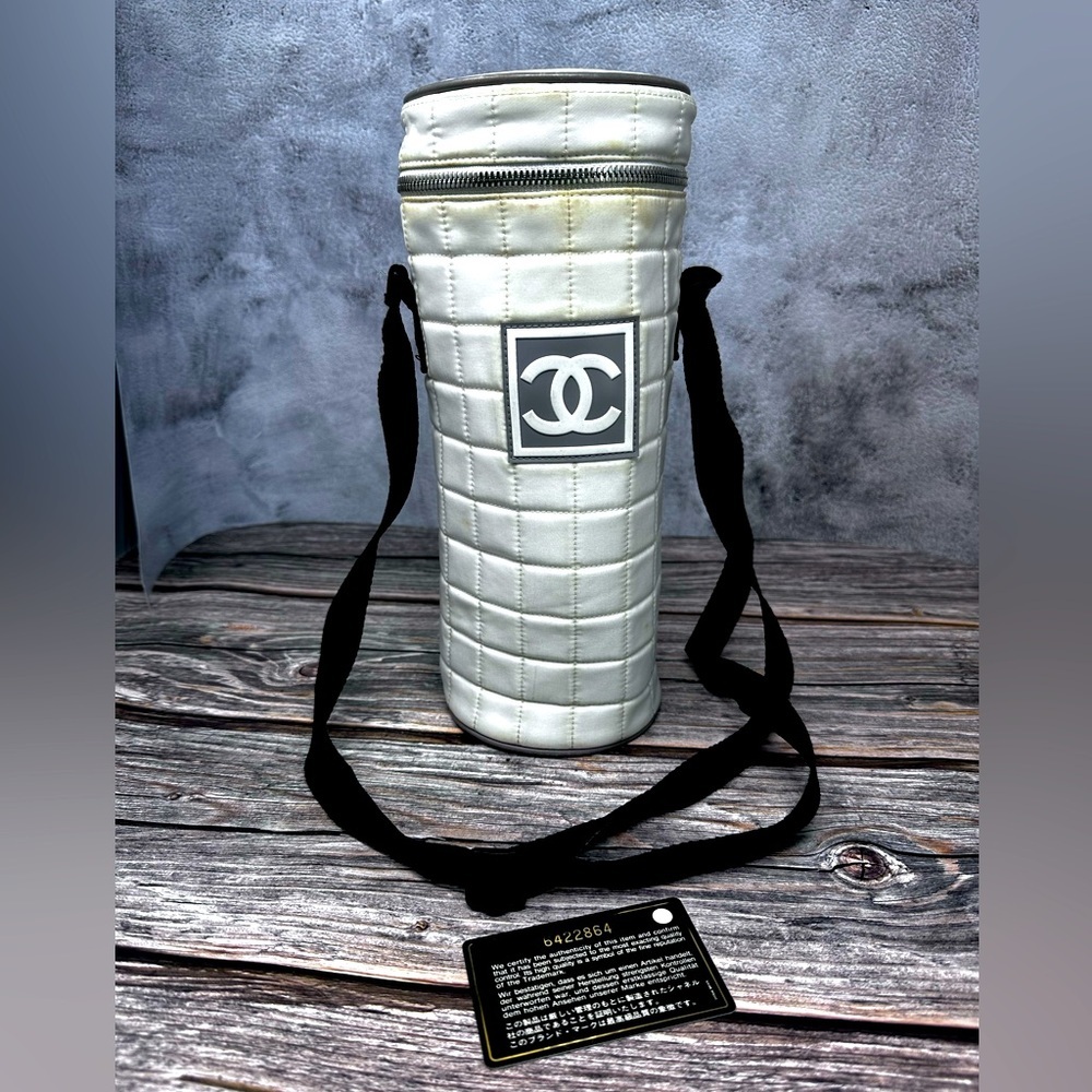 CHANEL Sports Line Bottle Holder White Shoulder Bag Cylindrical GUC​